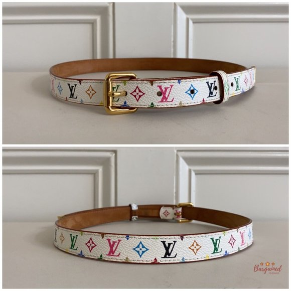Authentic Louis Vuitton Multicolor Monogram Coated Canvas Leather Skinny Belt 75 - Picture 5 of 14